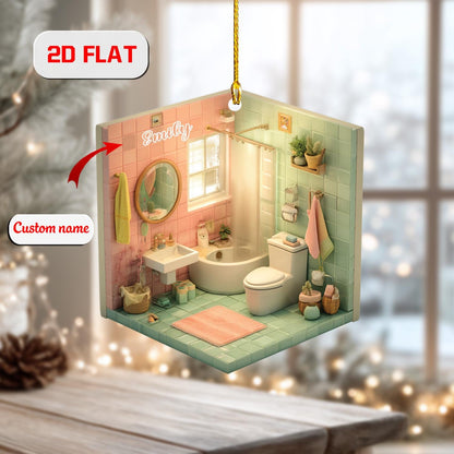 2D Custom Bathroom Ornament, Personalized Funny Christmas Ornament with Name, Unique Home Decor Gift, Housewarming Ornament