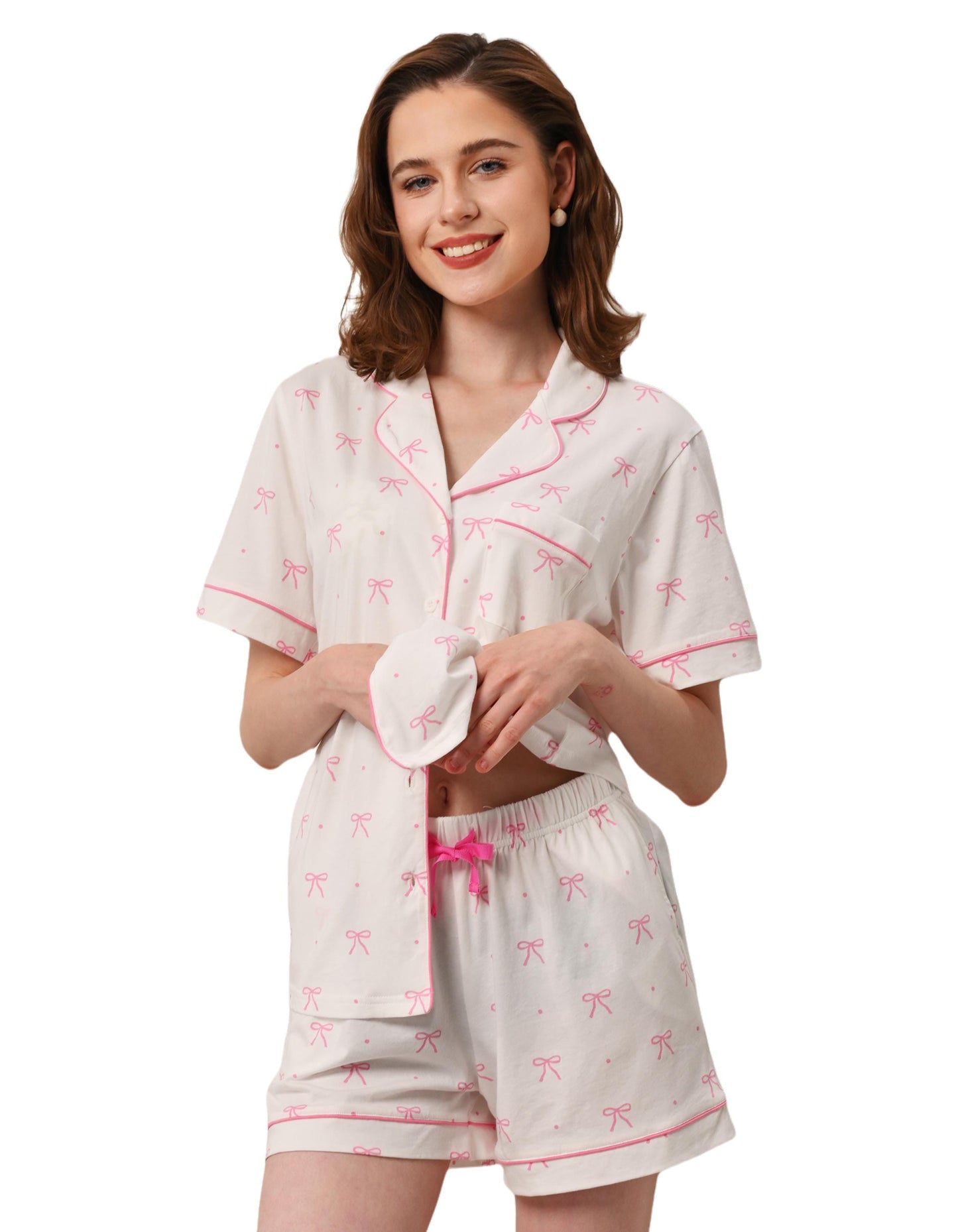 Women’s 100% Cotton Pajama Set 2 Piece Loungewear – Soft Button Down Sleepwear Printed Shorts with Pockets | Summer Nightwear | Size XS–XXL
