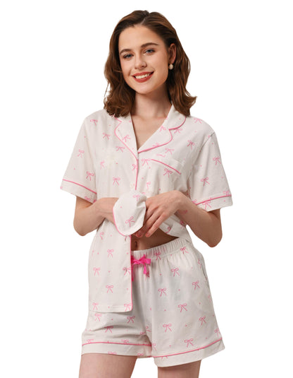Women’s 100% Cotton Pajama Set 2 Piece Loungewear – Soft Button Down Sleepwear Printed Shorts with Pockets | Summer Nightwear | Size XS–XXL