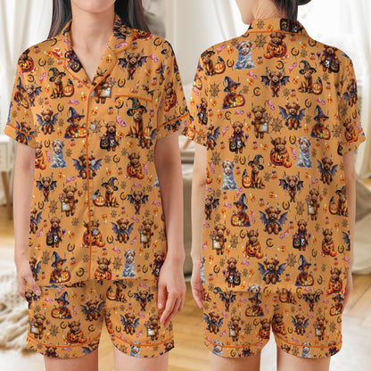 Cute Highland Cow Halloween Satin Pajama Set, Funny Mummy Witch Vampire Cow PJs, Spooky Farm Animal Fall Sleepwear, Moo I Mean Boo Pajamas
