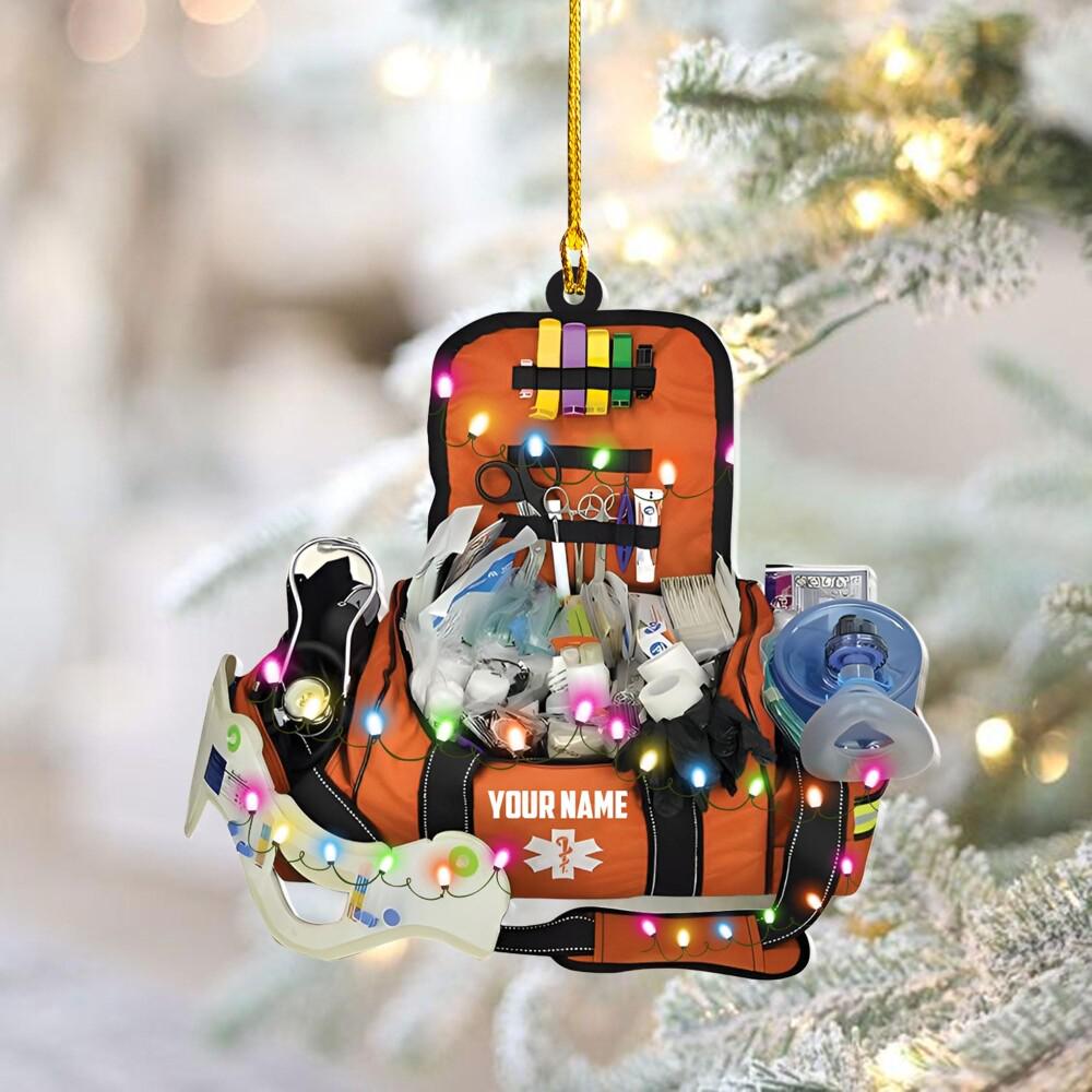 Personalized EMT Paramedic Bag 2D Flat Ornaments, Christmas Gifts For EMT Worker, Paramedic, Christmas decor
