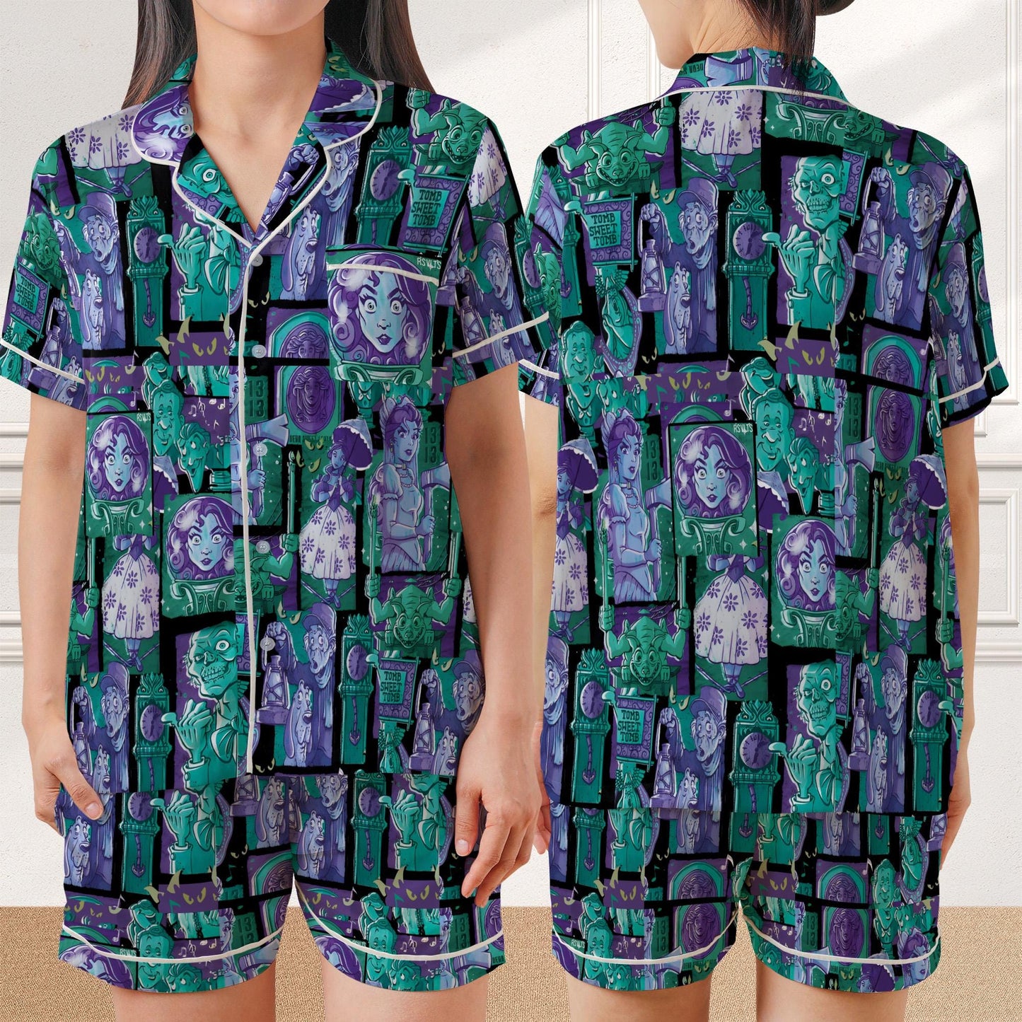 Retro The Haunted Mansion Pajama Set, Madam Leota Hitchhiking Ghosts The Hatbox Ghost Sleepwear, Welcome Foolish Mortals Loungewear Set