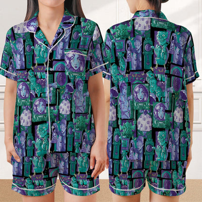 Retro The Haunted Mansion Pajama Set, Madam Leota Hitchhiking Ghosts The Hatbox Ghost Sleepwear, Welcome Foolish Mortals Loungewear Set