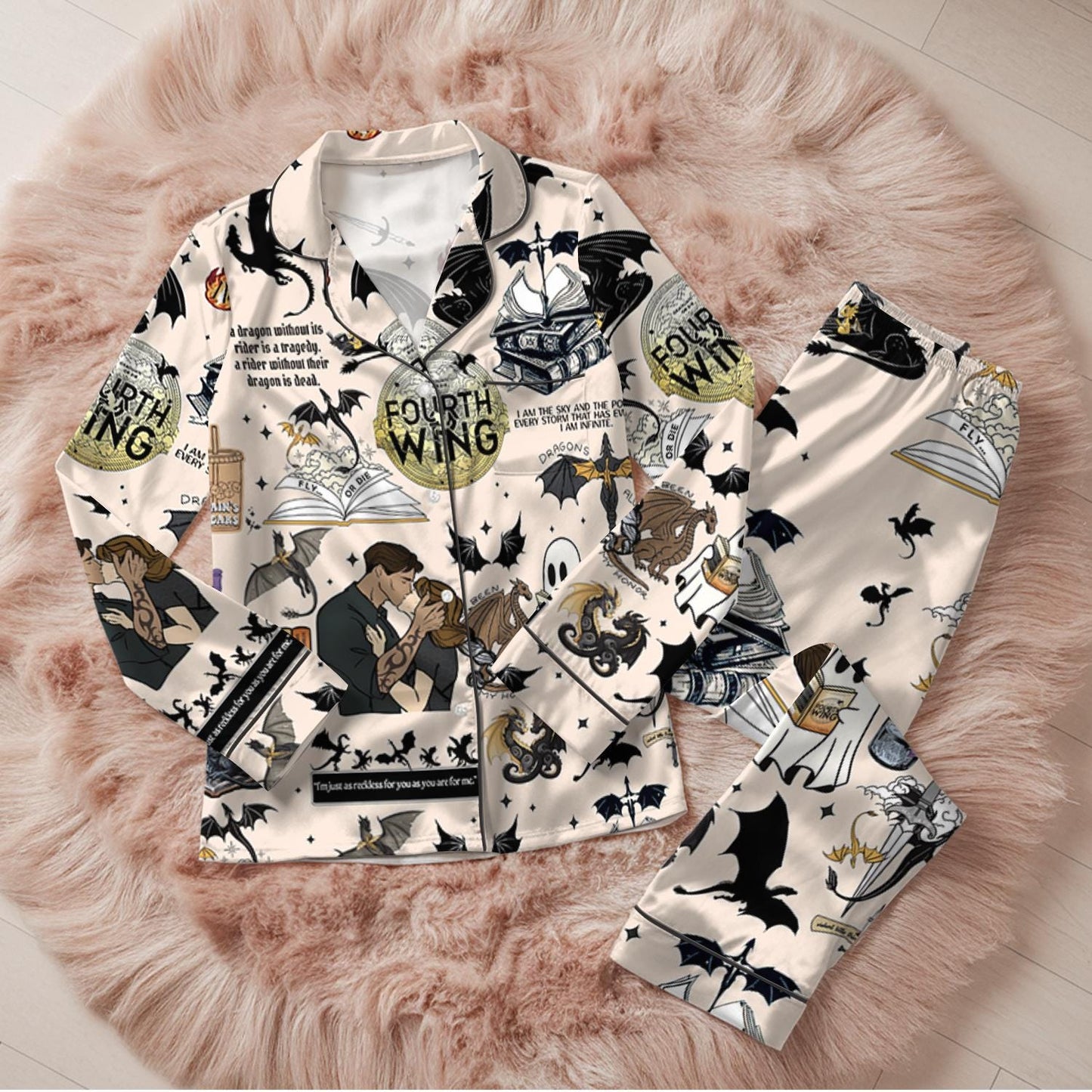 Fourth Wing Satin Pajamas Set, Dragon Fly Or Die Bridesmaid Pajamas, Dragon Bookish Pajamas