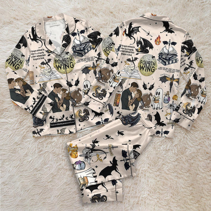 Fourth Wing Satin Pajamas Set, Dragon Fly Or Die Bridesmaid Pajamas, Dragon Bookish Pajamas