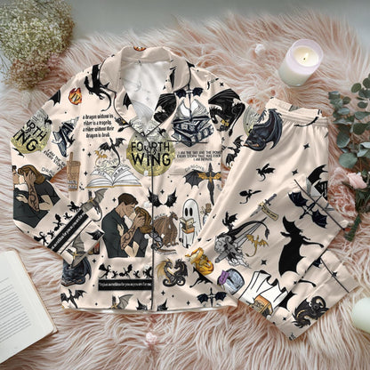 Fourth Wing Satin Pajamas Set, Dragon Fly Or Die Bridesmaid Pajamas, Dragon Bookish Pajamas