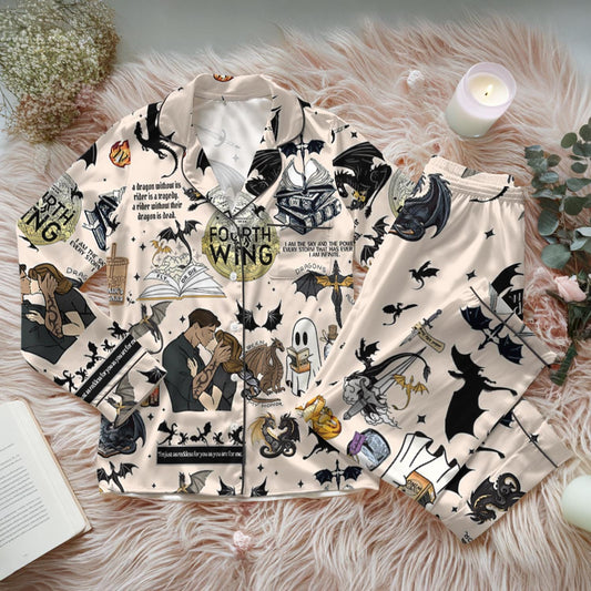 Fourth Wing Satin Pajamas Set, Dragon Fly Or Die Bridesmaid Pajamas, Dragon Bookish Pajamas