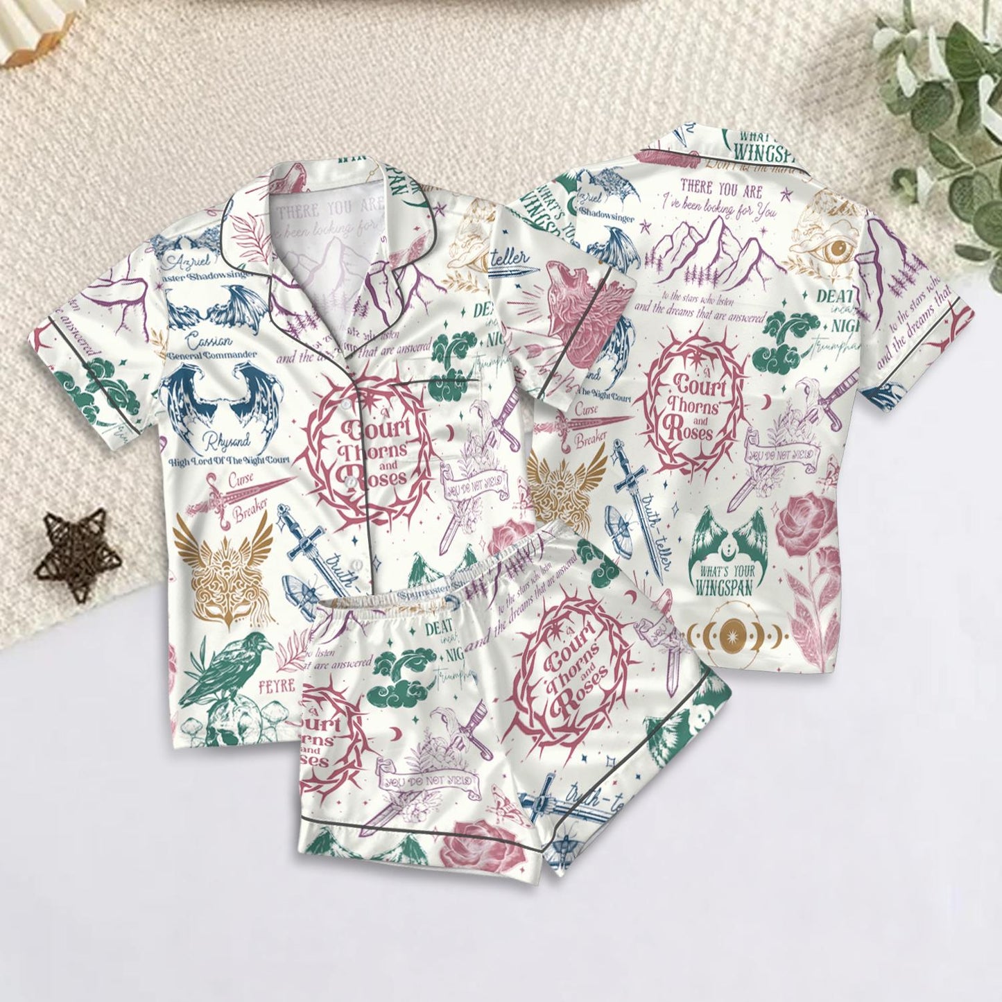 Velaris ACOTAR Satin Pajamas Set, A Court of Thorns and Roses Sleepwear, Fantasy Book Lover Gift, Cozy Bookish Pjs