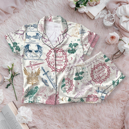 Velaris ACOTAR Satin Pajamas Set, A Court of Thorns and Roses Sleepwear, Fantasy Book Lover Gift, Cozy Bookish Pjs