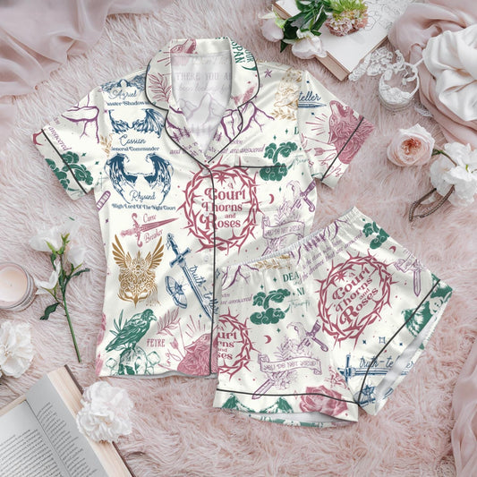 Velaris ACOTAR Satin Pajamas Set, A Court of Thorns and Roses Sleepwear, Fantasy Book Lover Gift, Cozy Bookish Pjs