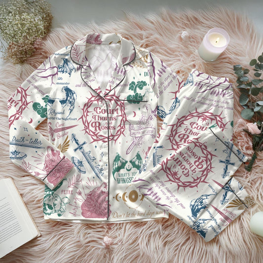 Velaris ACOTAR Satin Pajamas Set, A Court of Thorns and Roses Sleepwear, Fantasy Book Lover Gift, Cozy Bookish Pjs