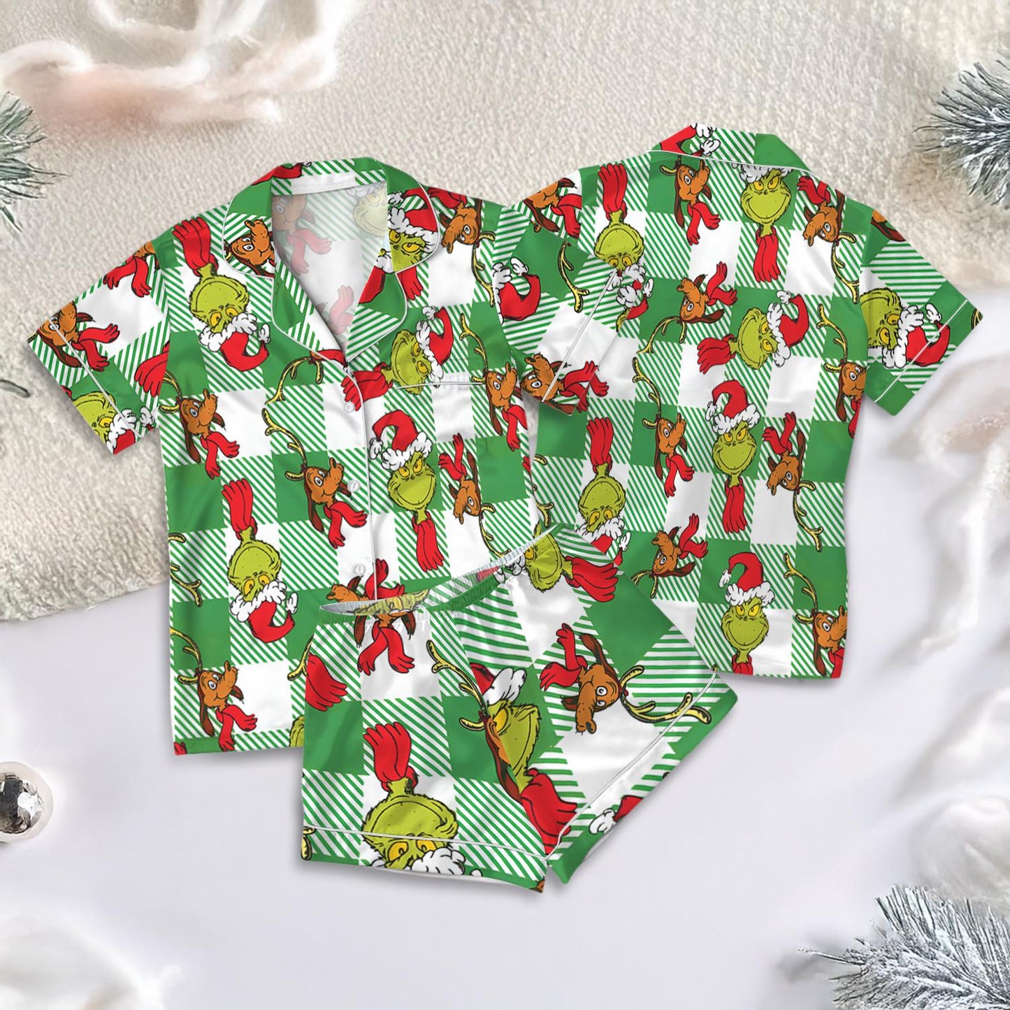 Grinch Christmas Coquette Pajama Set, Grinchmas Christmas Sleepwear, Green Guy Pajamas, Christmas Movie Character Pjs