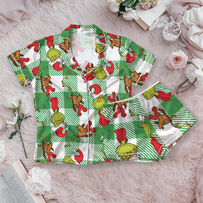 Grinch Christmas Coquette Pajama Set, Grinchmas Christmas Sleepwear, Green Guy Pajamas, Christmas Movie Character Pjs