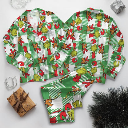 Grinch Christmas Coquette Pajama Set, Grinchmas Christmas Sleepwear, Green Guy Pajamas, Christmas Movie Character Pjs