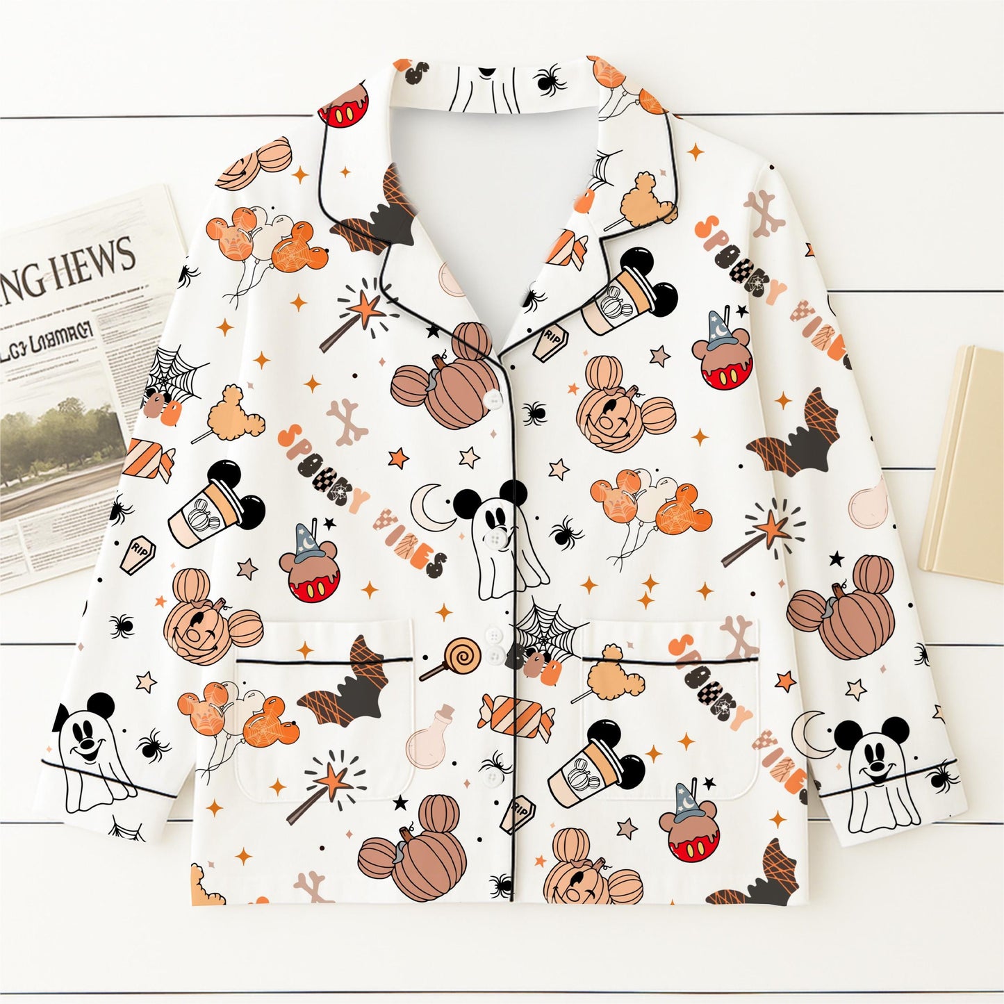 Halloween Pumpkin Mouse Ghost Pajamas Set,  WDW Cartoon Sleepwear, Halloween Mk Mouse Homewear, WDW Cartoon Fan Gift, Spooky Season Gift