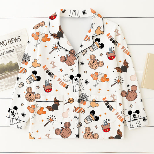 Halloween Pumpkin Mouse Ghost Pajamas Set,  WDW Cartoon Sleepwear, Halloween Mk Mouse Homewear, WDW Cartoon Fan Gift, Spooky Season Gift