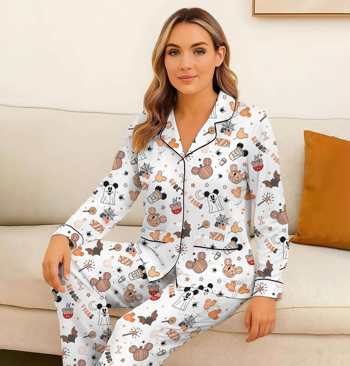 Halloween Pumpkin Mouse Ghost Pajamas Set,  WDW Cartoon Sleepwear, Halloween Mk Mouse Homewear, WDW Cartoon Fan Gift, Spooky Season Gift