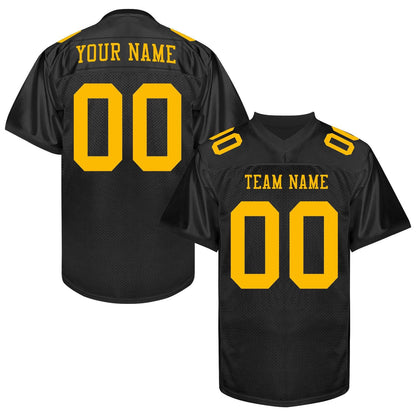Custom Black Gold Football Jersey Name Number Logo, Black Gold Football Uniform Men Women Youth Kid Game Day Sports Jersey Streetwear Jersey