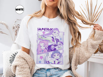 Demon hunters kpops comfort colors shirt jinu manga anime graphic tee Korean pop streetwear Huntrix kpop shirt demon hunter merch fan top