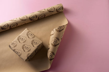 Personalised Wedding Wrapping Paper, Kraft Paper, Craft, Branded Packaging, Parchment, 90gsm, Packaging, Tissue paper, Recyclable, Hearts
