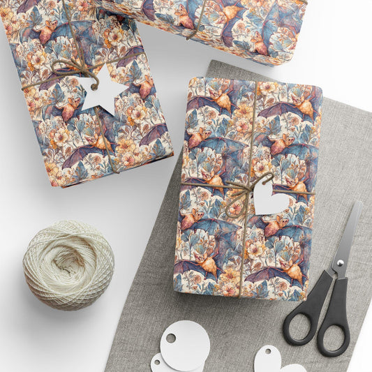 Bat Print Halloween Wrapping Paper Roll, Dark Gothic Gift Wrap for Spooky Season, Witchy Presents, and Haunted Celebrations #3