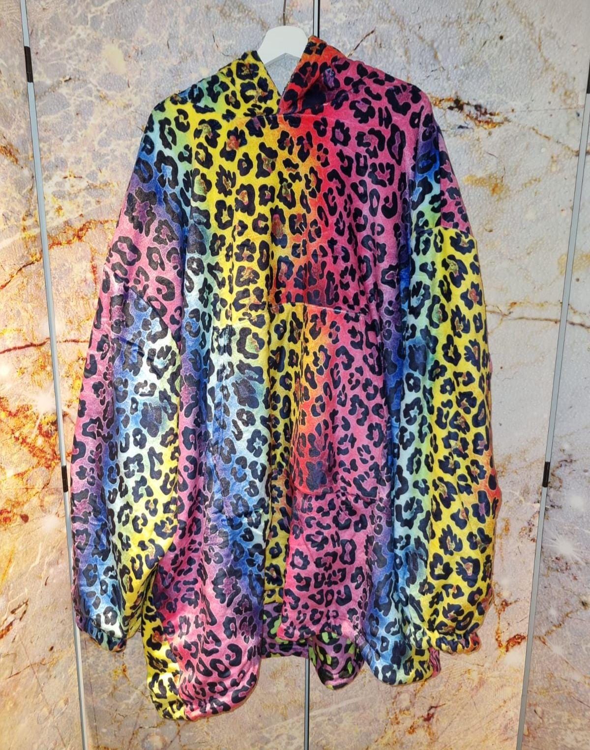 Rainbow Reversible Snug Hoodie LGBTQ Pride Flag Print Pullover Hooded Blanket with Sleeves Vivid Colours All Over Print Hoodie