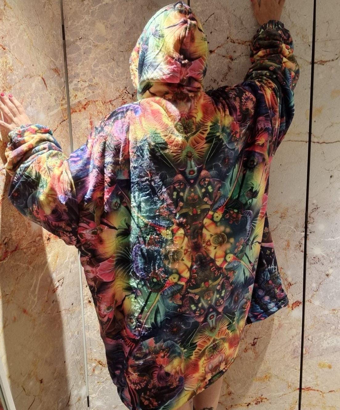 Rainbow Reversible Snug Hoodie LGBTQ Pride Flag Print Pullover Hooded Blanket with Sleeves Vivid Colours All Over Print Hoodie