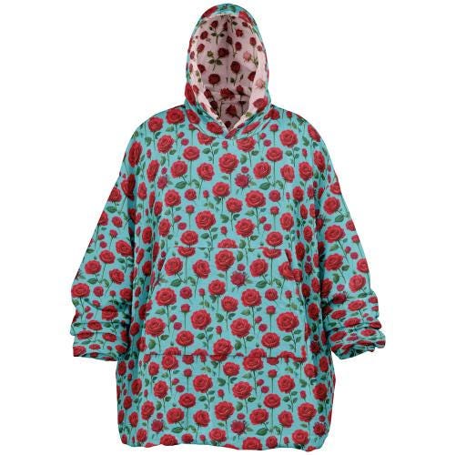 Rose Print Reversible Snug Hoodie Fluffy Sherpa Hoodie Flower Print Wearable Blanket Double Sided Blanket with Hood Christmas Gift
