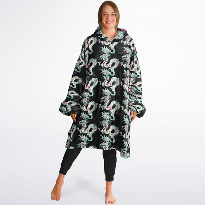 Reversible Snug Hoodie Arizona Green Tea Print Fluffy Hoodie Floral Wearable Blanket with Hood Cherry Blossom Giant Snuggie