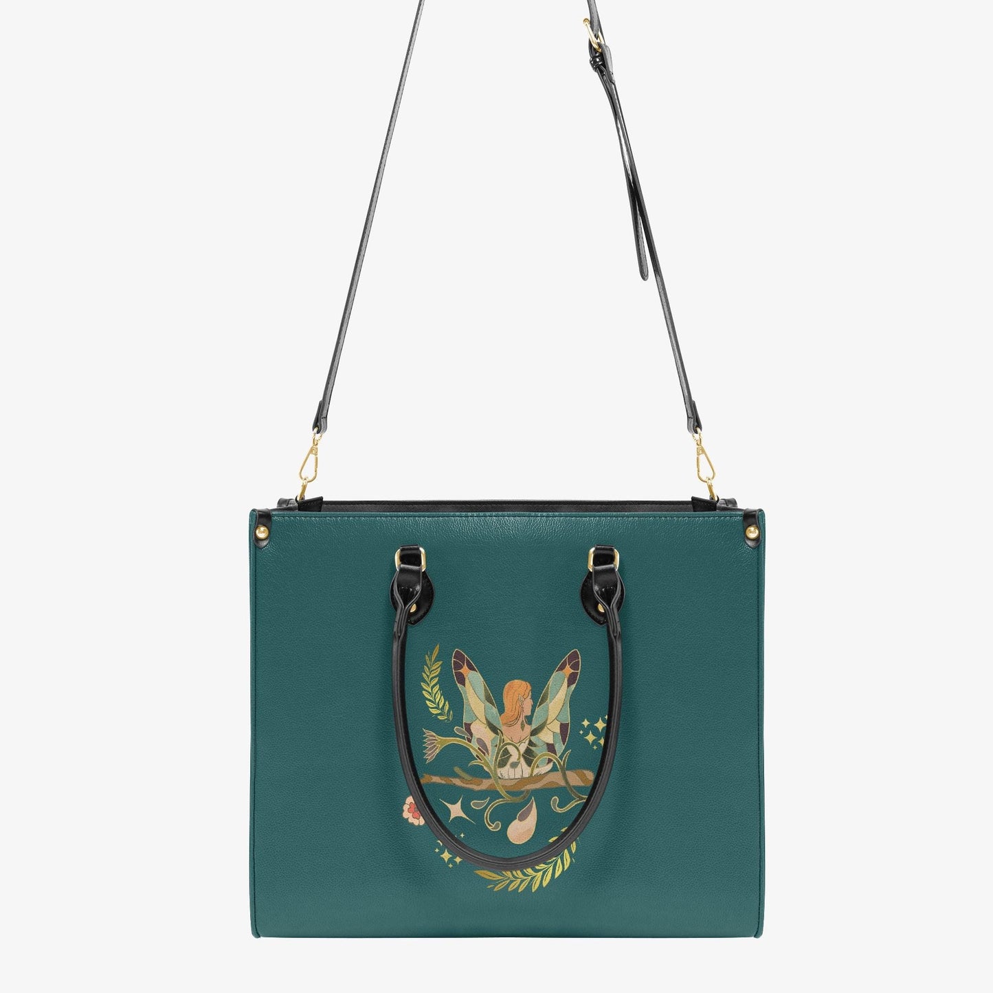 Fantasy Elf Handbag | Fairy Botanical Tote Bag | Floral Elf Purse | Woodland Fantasy Art | PU Leather Shoulder Bag