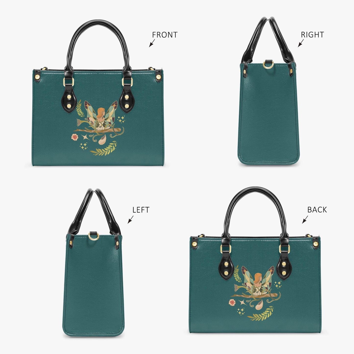 Fantasy Elf Handbag | Fairy Botanical Tote Bag | Floral Elf Purse | Woodland Fantasy Art | PU Leather Shoulder Bag