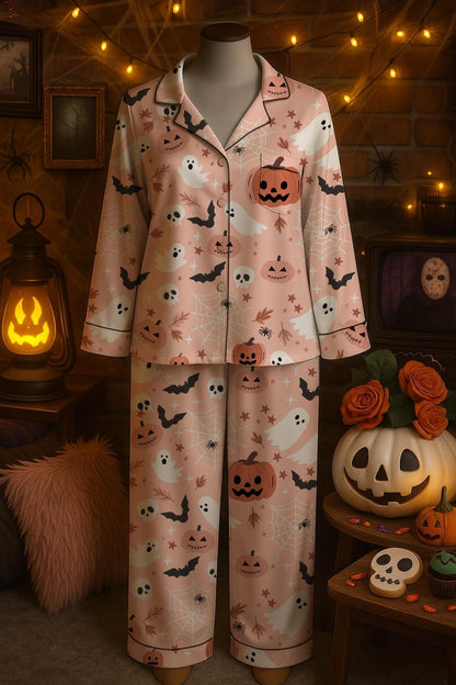Cute Ghost Pumpkin Bat Spider Web Sleepwear, Halloween Pajama Set, Spooky Fall Loungewear, Holiday Themed Matching PJs, Cozy Season Pajamas  Pajamas Set