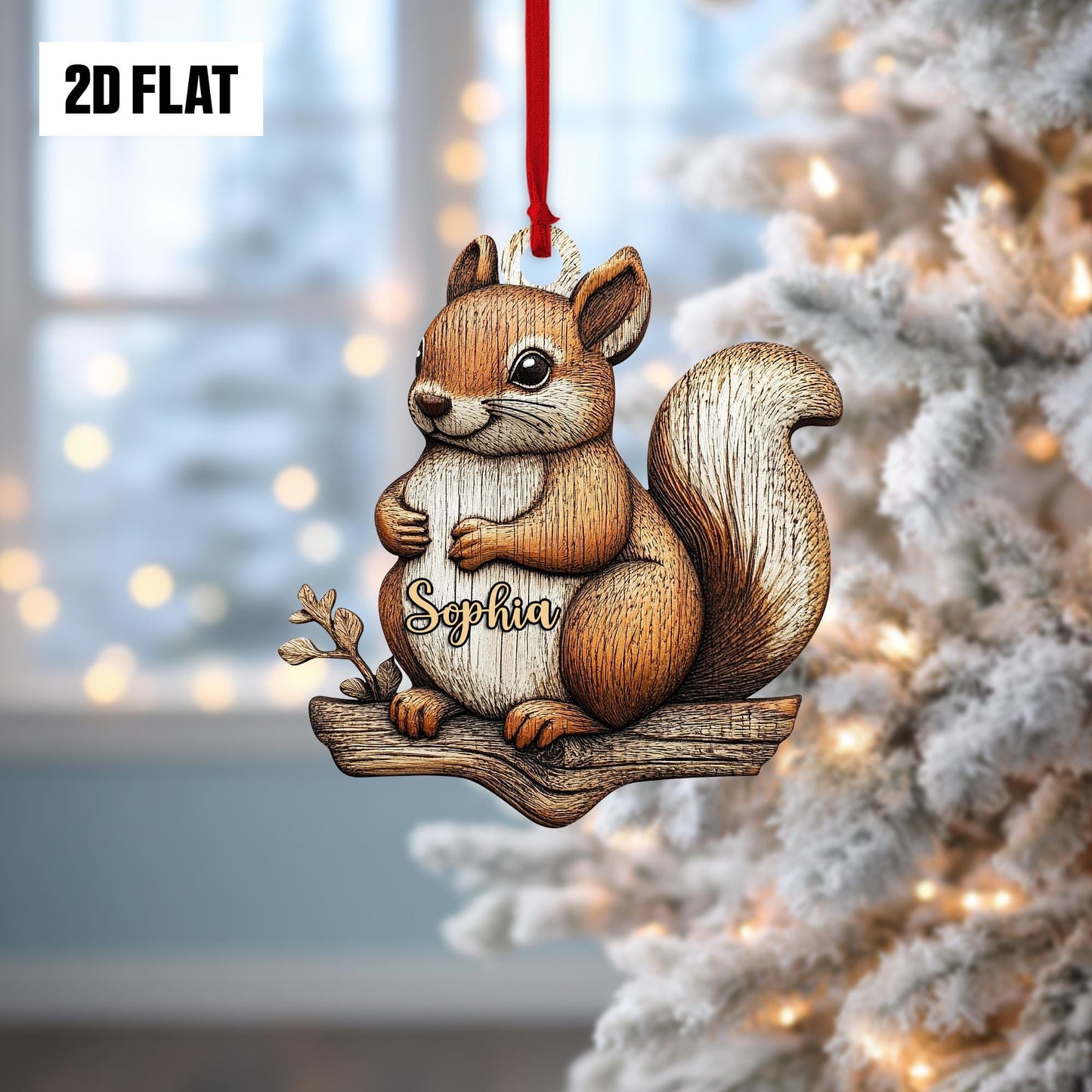 Personalized Squirrel 2D Flat Ornament, Custom Name Squirrel Decoration, Cute Tree Ornament, Woodland Animal Holiday Decor, Animal Lover