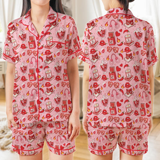 Spicy Book Lover Satin Pajamas Set, Smutty Bookish Pajama Set, Spicy Romance Reader Sleepwear, Funny Bookish Smut Slut Pajamas Set