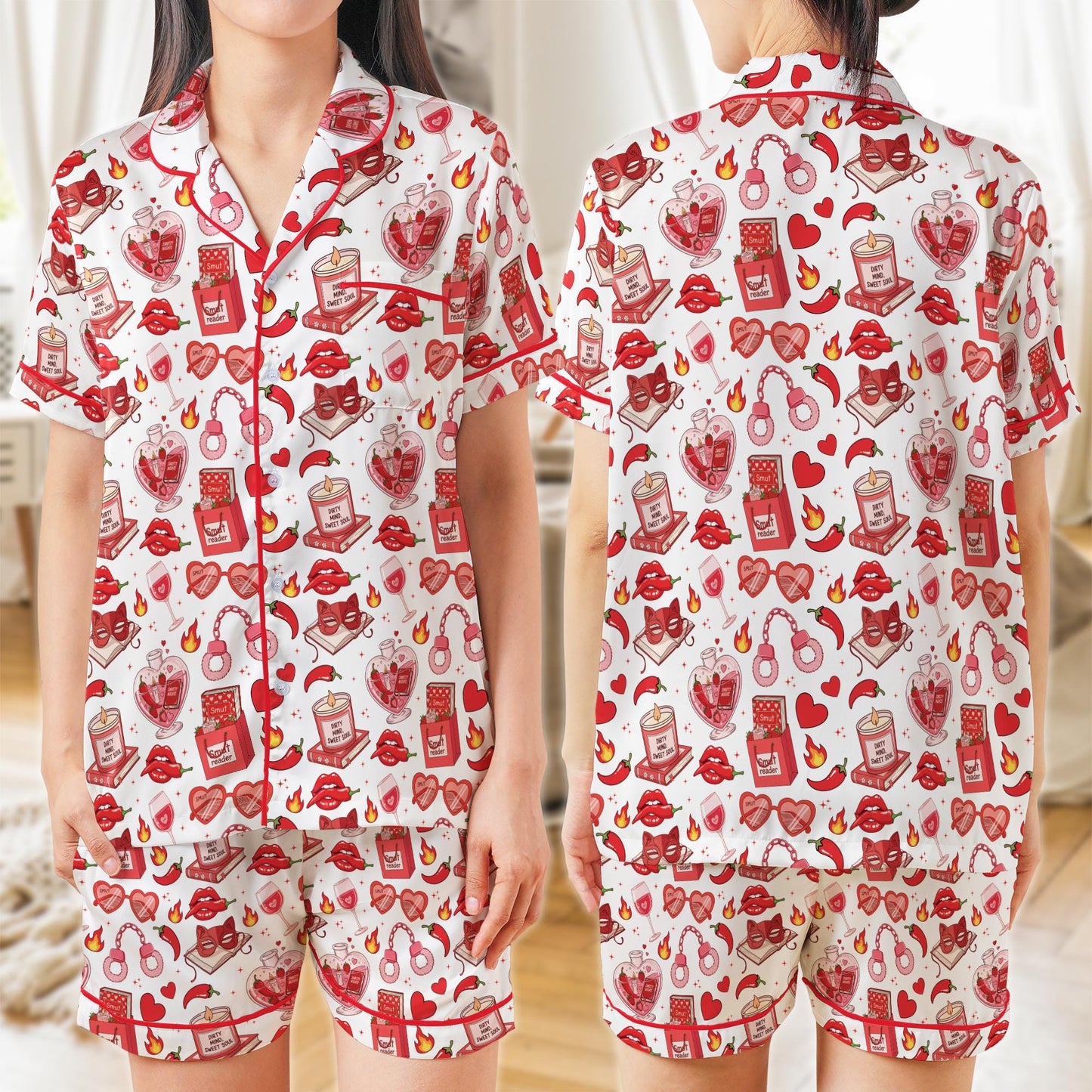 Spicy Book Lover Satin Pajamas Set, Smutty Bookish Pajama Set, Spicy Romance Reader Sleepwear, Funny Bookish Smut Slut Pajamas Set