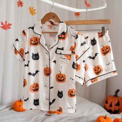 Cute Ghost Black Cat Satin Pajamas Set, Ghost Pajamas, Ghost Pumpkin Pjs, Black Cat Pajamas, Halloween Pajamas, Spooky Season, Halloween Pjs