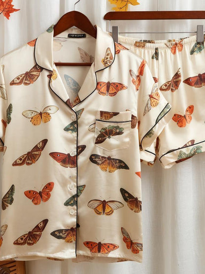 Cute Butterflies Satin Pajamas Set, Magical Moths Pajamas, Autumn Pajamas, Cozy Fall Aesthetic  Pajamas, Moth Collection Pjs, Halloween Pjs
