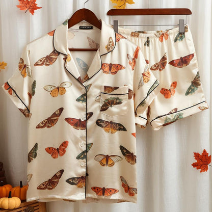 Cute Butterflies Satin Pajamas Set, Magical Moths Pajamas, Autumn Pajamas, Cozy Fall Aesthetic  Pajamas, Moth Collection Pjs, Halloween Pjs