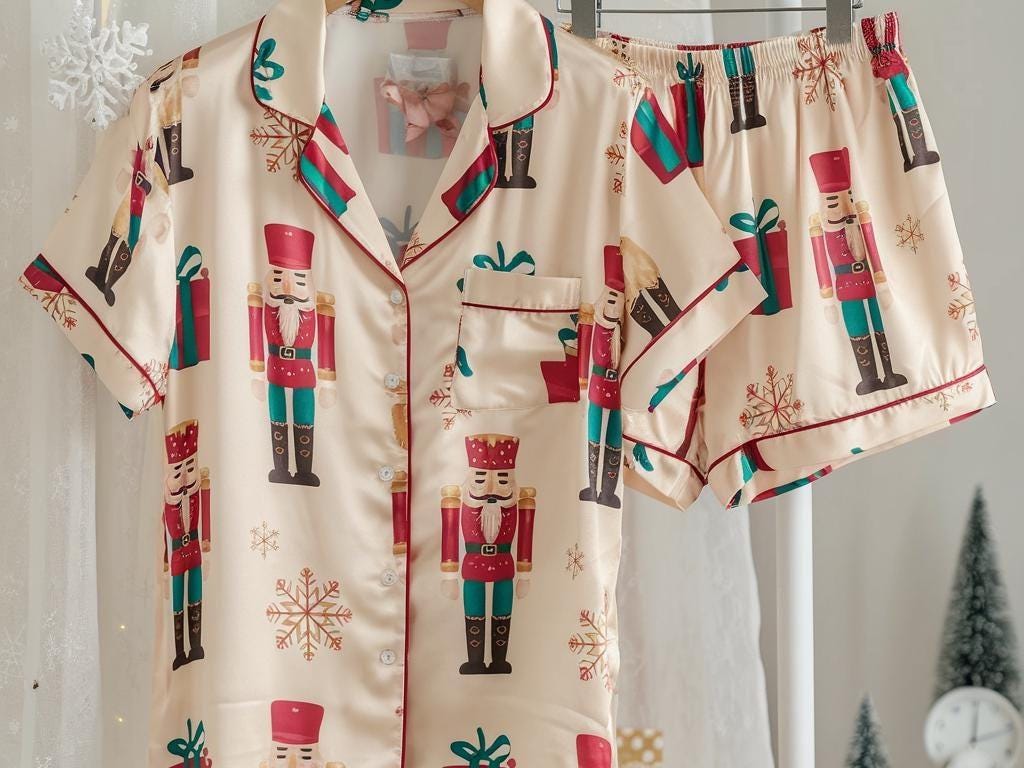 Cute Nutcracker Satin Pajamas Set, Christmas Pajamas, Cozy Winter Pajamas, Nutcracker Pajamas, Family Christmas Pajamas, Cozy Season Pajamas