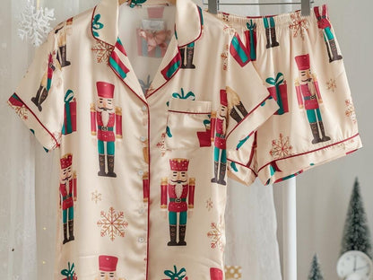 Cute Nutcracker Satin Pajamas Set, Christmas Pajamas, Cozy Winter Pajamas, Nutcracker Pajamas, Family Christmas Pajamas, Cozy Season Pajamas