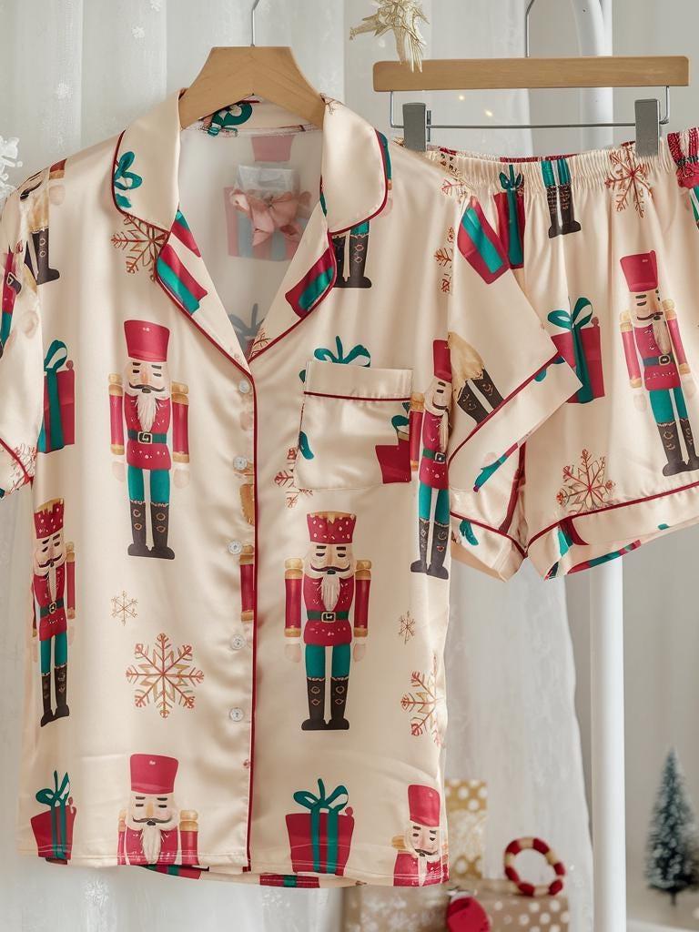 Cute Nutcracker Satin Pajamas Set, Christmas Pajamas, Cozy Winter Pajamas, Nutcracker Pajamas, Family Christmas Pajamas, Cozy Season Pajamas