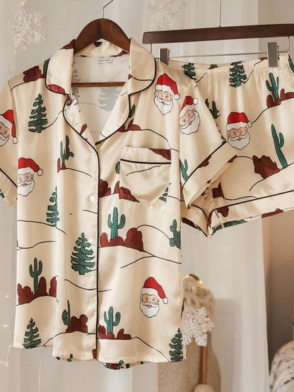 Cowboy Santa Satin Pajamas Set, Christmas Pajamas, Western Christmas Pajamas, Santa Claus Pajamas, Family Christmas Pajamas, Cozy Season Pjs