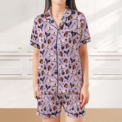 Romantic Fantasy Reader Satin Pajamas, Romantasy Bookish Sleepwear Gift, Reading Lover Fantasy Romance Pajamas Set, Dragon Bookish Gift