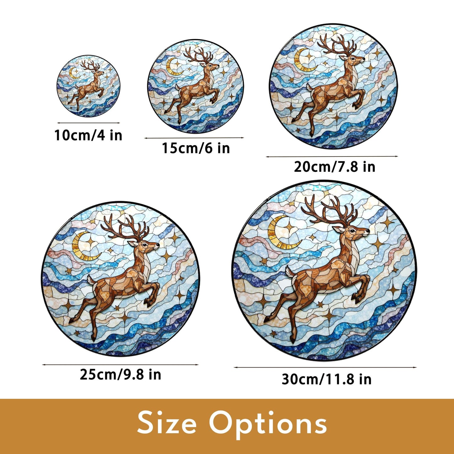 Suncatcher stained glass leaping deer moon and stars Christmas gift for mom