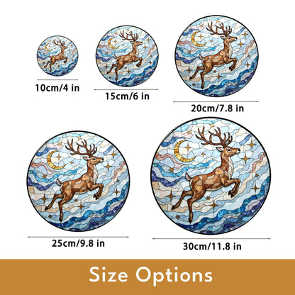 Suncatcher stained glass leaping deer moon and stars Christmas gift for mom