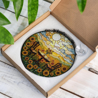 Suncatcher stained glass sunflower garden table scene gift for mom Mothers Day gift housewarming gift
