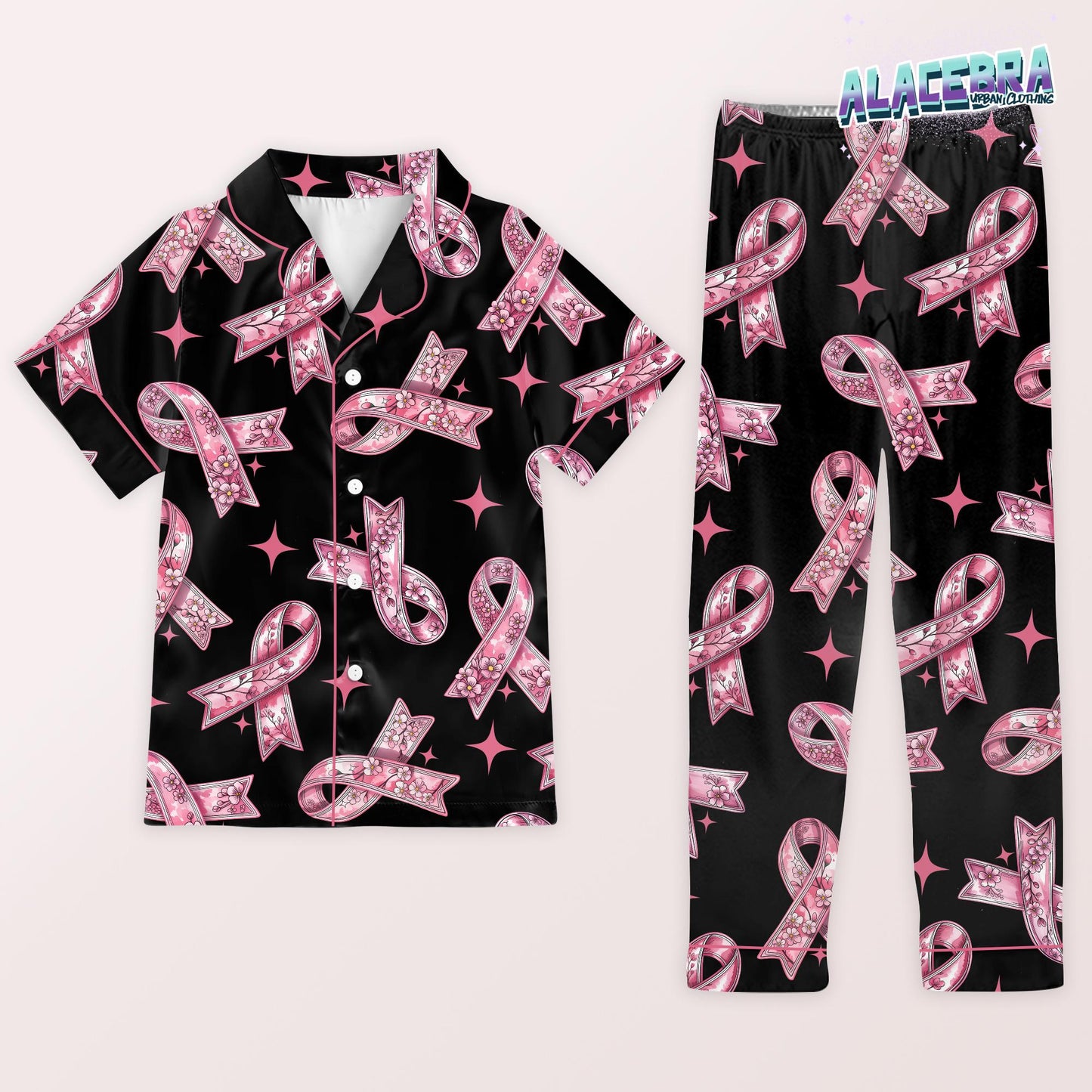 In October We Wear Pink Pajama Set | Breast Cancer Awareness Sleepwear | Pink Ribbon Short Sleeve & Shorts Lounge Set