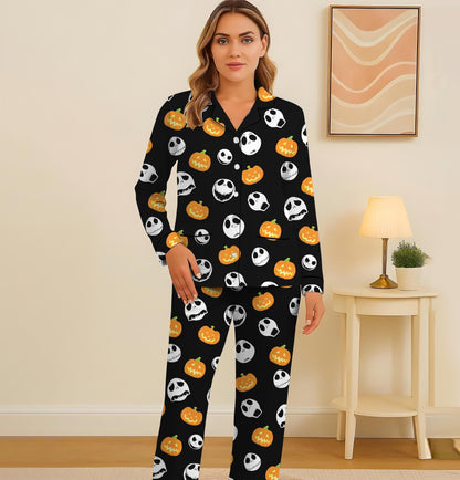 Halloween JS Cosplay Pajamas Set, Nightmare Before Homewear, Horror Character And Pumpkin Sleepwear, Halloween Scary Movie Nightwear
