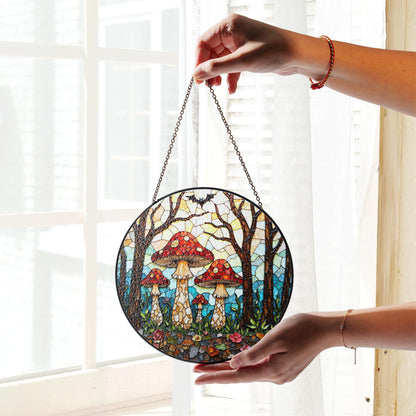 Suncatcher stained glass red mushroom forest gift for mom Mothers Day gift housewarming gift