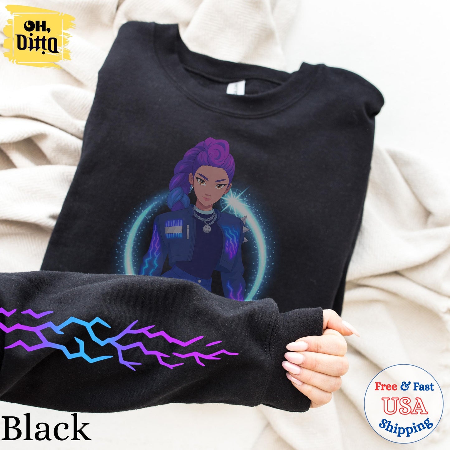 Rumi Arm Pattern Detailed Sleeve Sweatshirt,  Rumi Demon Marking Arm Hoodie, Kpop Demon Hunters Sweatshirts for Youths, Demon Girls Clothing
